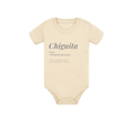 Body de bebé para regalo original en Palencia (Castilla y León) color beige con diseño urbano y estampado de Chiguita en el pecho.