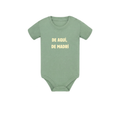 Body de bebé para regalo original en Madrid color verde menta con diseño urbano y la frase De aquí de Madrí en amarillo pastel de Zander.