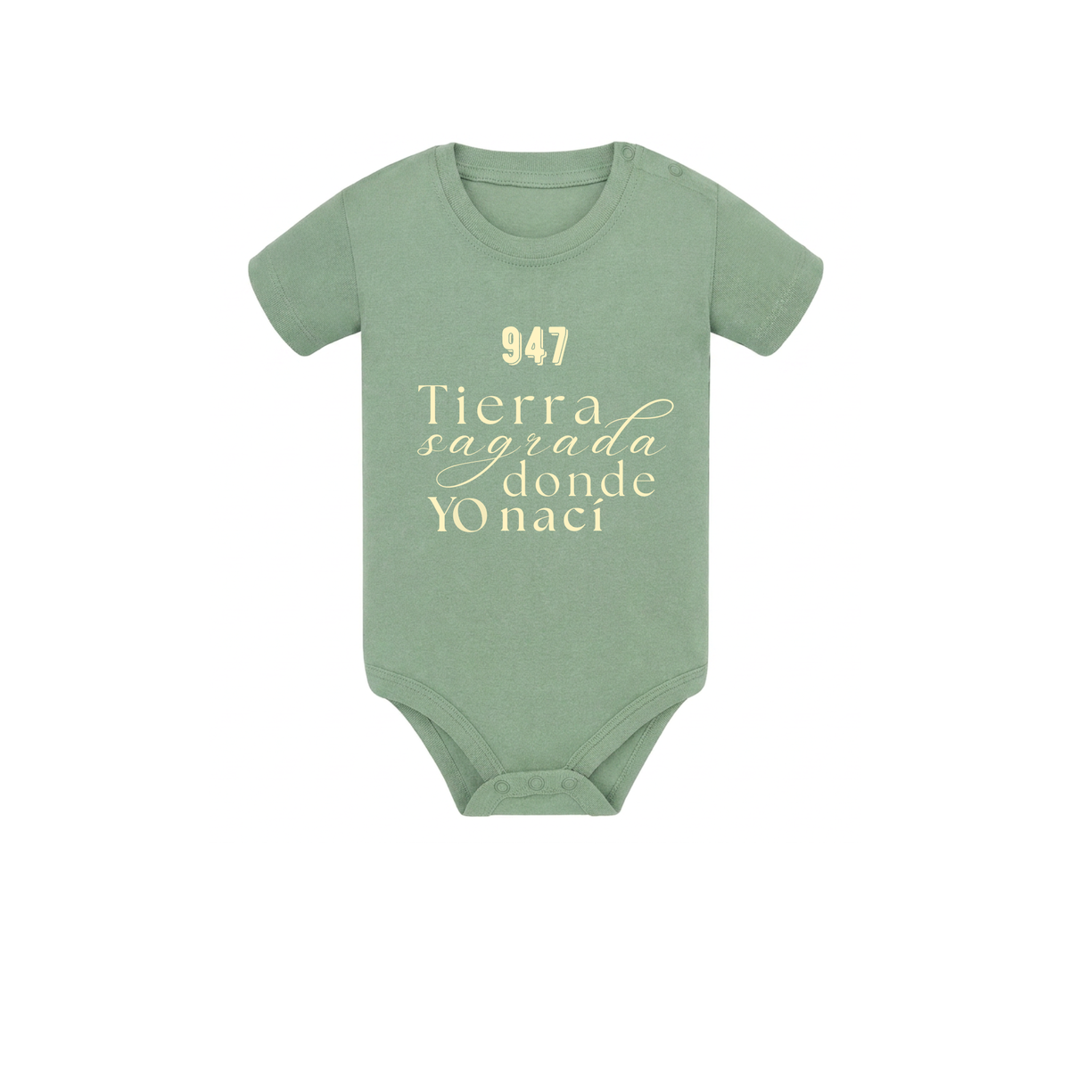Body de bebé para regalo original en Burgos (Castilla y León) color verde menta con la frase Tierra sagrada donde yo nací de la marca Zander.