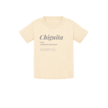 Camiseta de bebé para regalo original en Palencia (Castilla y León) color beige con diseño urbano y estampado de Chiguita en el pecho.
