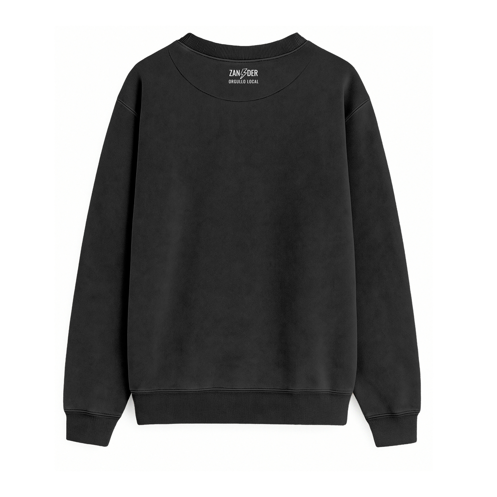 Vista trasera de la sudadera básica de cuello redondo color negro de la marca Zander.