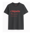 Camiseta de adulto estilo streetwear en Palencia (Castilla y León) color gris antracita con diseño urbano Chiguito en color rojo coral de Zander.