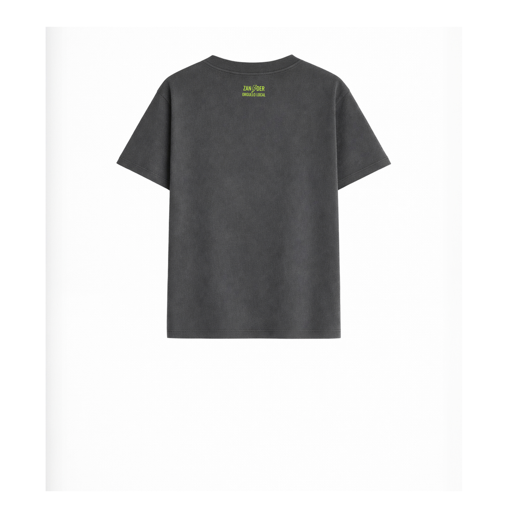 Vista trasera de la camiseta para niños de algodón orgánico color gris antracita de la marca Zander.