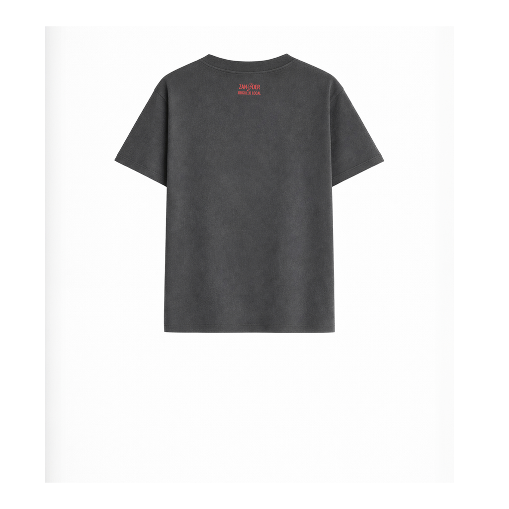 Vista trasera de la camiseta para niños de algodón orgánico color gris antracita de la marca Zander.