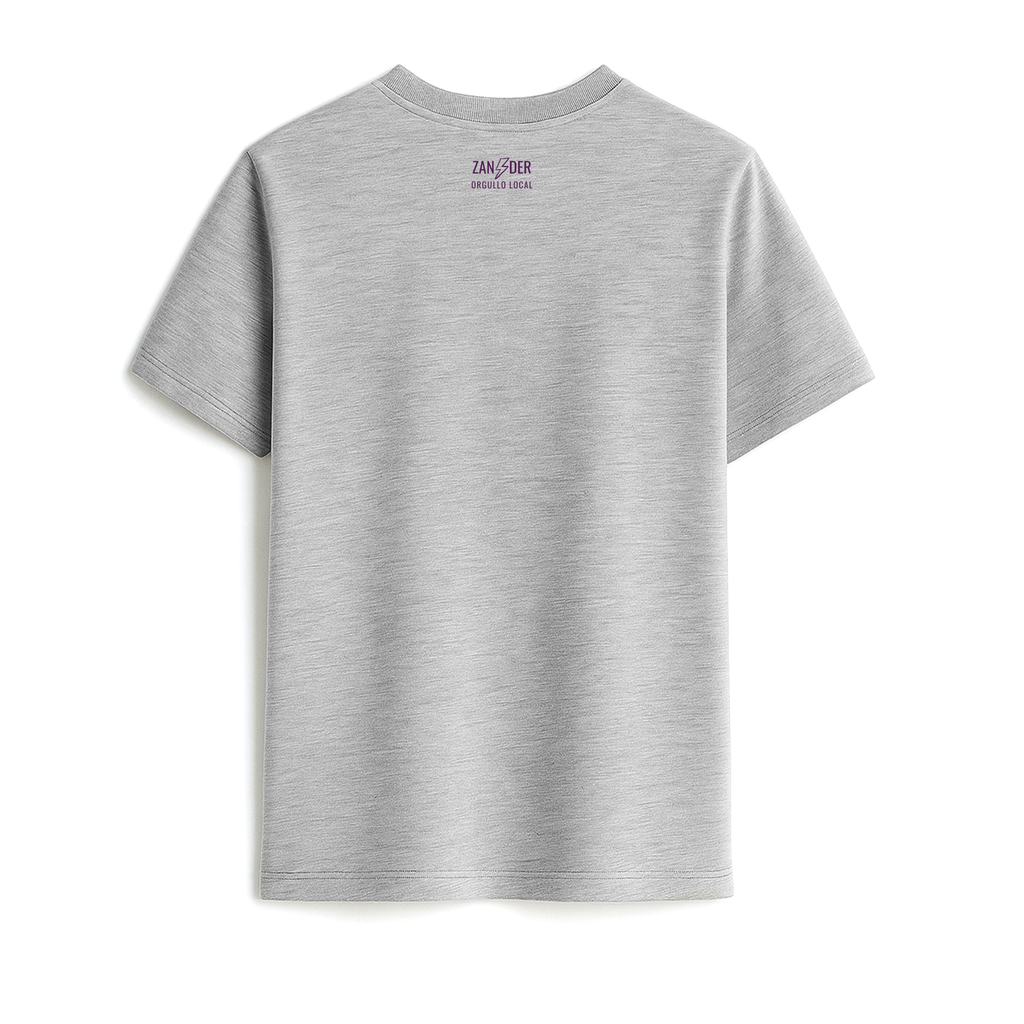 Vista trasera de la camiseta básica unisex de algodón orgánico color gris de la marca Zander.