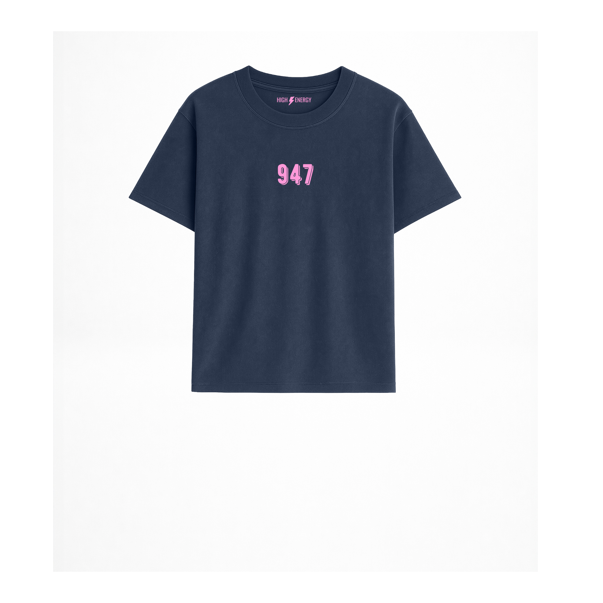 Camiseta para niños para regalo original en Burgos (Castilla y León) color azul marino con diseño urbano 947 en rosa chicle de Zander.