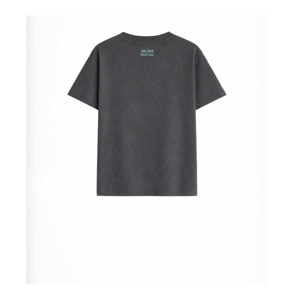 Vista trasera de la camiseta para niños estilo streetwear color gris antracita de la colección Madrí de la marca Zander.