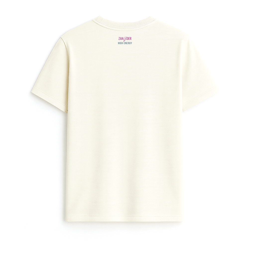 Vista trasera de la camiseta básica unisex de algodón orgánico color crudo de la marca Zander.