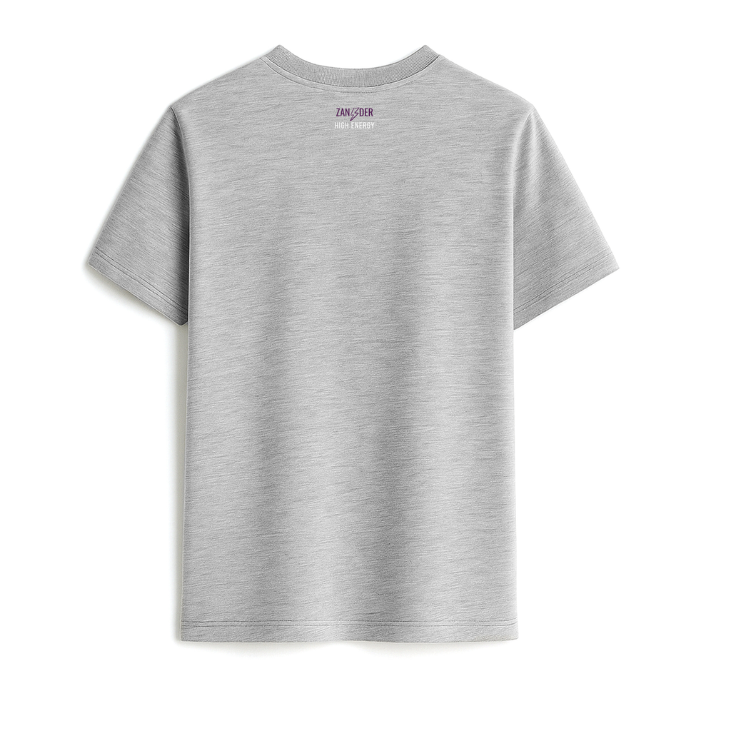 Vista trasera de la camiseta básica unisex de algodón orgánico color gris medio de la marca Zander.