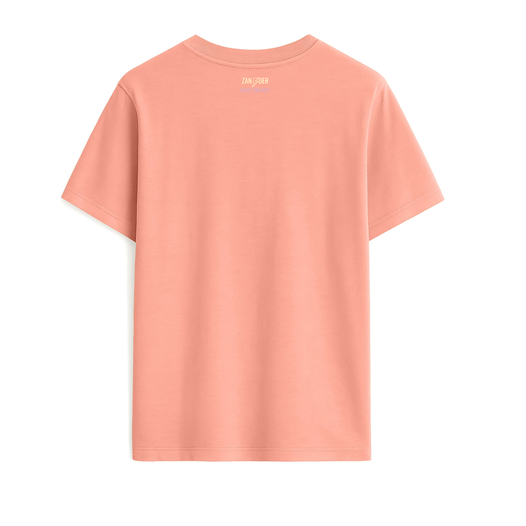 Vista trasera de la camiseta básica unisex de algodón orgánico color coral de la marca Zander.