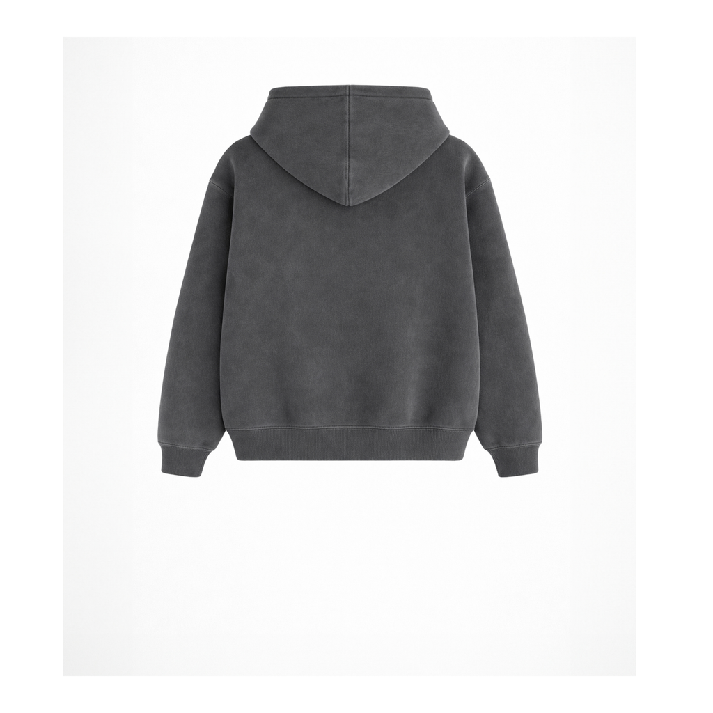 Vista trasera de la sudadera con capucha infantil y juvenil estilo streetwear color gris antracita ideal para regalar de la marca Zander.