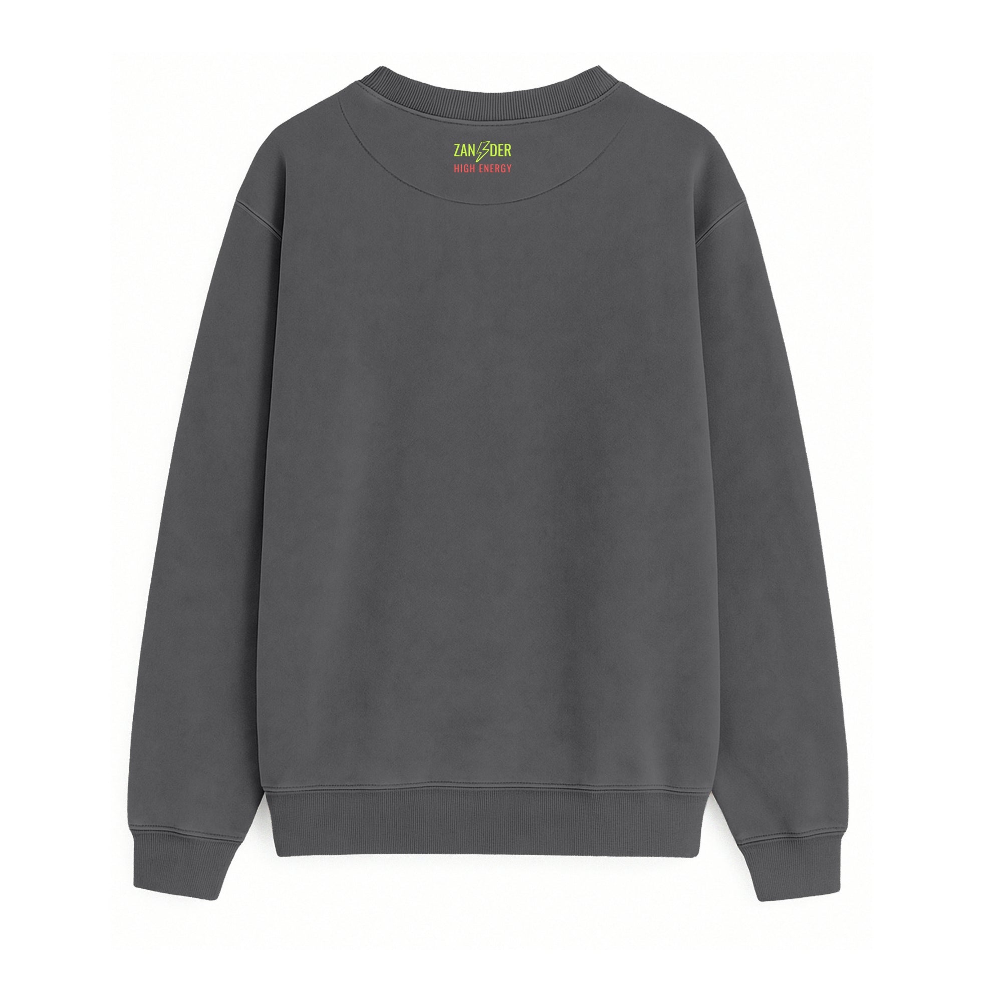 Vista trasera de la sudadera básica unisex de algodón orgánico color gris antracita de la marca Zander.