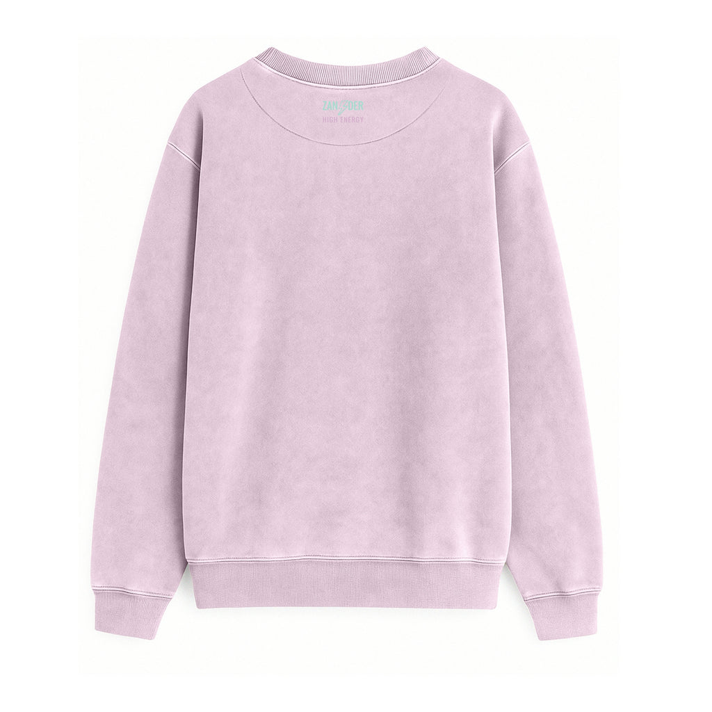Vista trasera de la sudadera básica unisex de algodón orgánico color lila de la marca Zander.