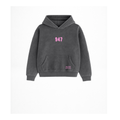 Sudadera con capucha para niños para regalo original en Burgos (Castilla y León) color gris antracita con diseño urbano 947 en rosa chicle de Zander.