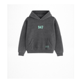 Sudadera con capucha para niños para regalo original en Burgos (Castilla y León) color gris antracita con diseño urbano 947 en verde menta de Zander.